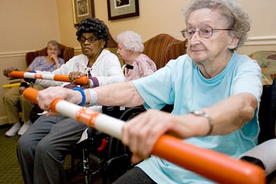 Residents participating in a group exercise session