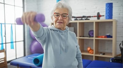 Senior woman engaging in exercise with weights