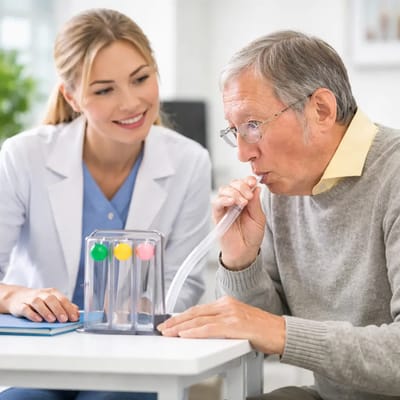 Westgate Hills Rehabilitation & Healthcare Center, Nursing Home in Baltimore, MD — Senior patient engaging in pulmonary rehabilitation with therapist