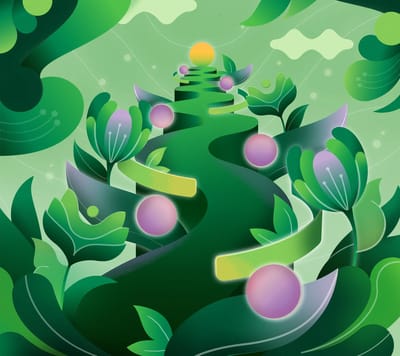 Stylized illustration of a green path with plants.