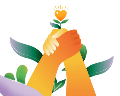 Logo featuring hands holding a flower