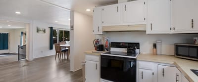 Interior view of a kitchen with dining area