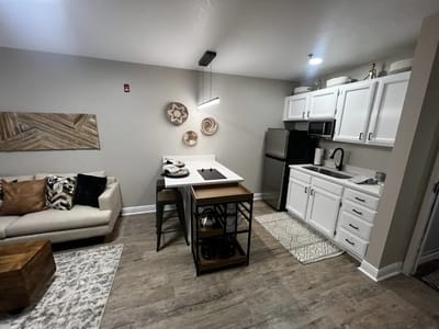Modern kitchen area in a resident unit