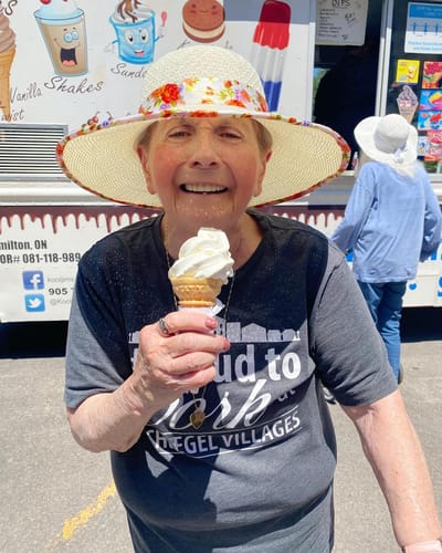 Resident enjoying ice cream outdoors