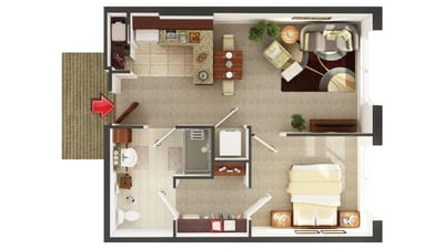 Fairview Nursing Home, nursing home — Floor plan layout of a senior living apartment