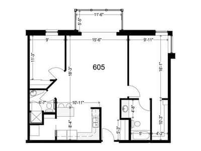 Fairview Nursing Home, nursing home — Floor plan of a one-bedroom apartment layout