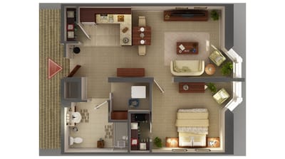 Fairview Nursing Home, nursing home — Floor plan of a one-bedroom apartment layout