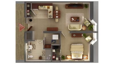 Fairview Nursing Home, nursing home — Layout of a one-bedroom apartment in a nursing home