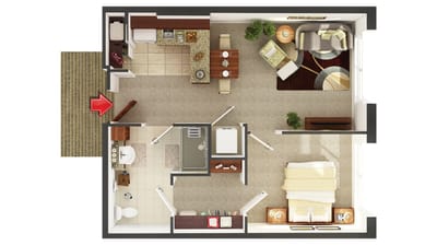 Fairview Nursing Home, nursing home — Floor plan of a senior living apartment layout
