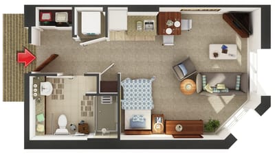 Fairview Nursing Home, nursing home — Floor plan of a senior living apartment layout