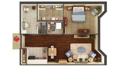 Fairview Nursing Home, nursing home — Floor plan of a one-bedroom senior living apartment