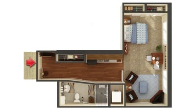 Fairview Nursing Home, nursing home — Floor plan of a senior living apartment