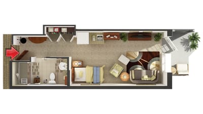 Fairview Nursing Home, nursing home — Layout of a studio apartment in a nursing home