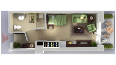 Fairview Nursing Home, nursing home — Floor plan of a one-bedroom senior living apartment