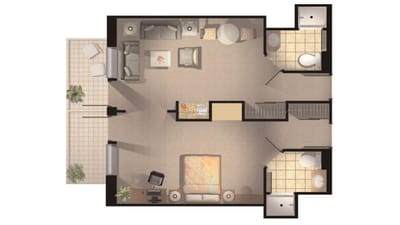 Fairview Nursing Home, nursing home — Floor plan of a two-bedroom senior living apartment