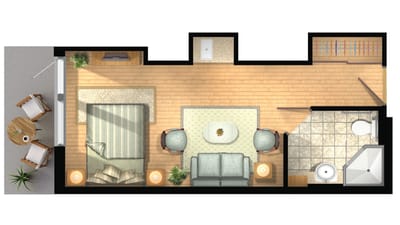 Fairview Nursing Home, nursing home — Floor plan of a one-bedroom senior living apartment