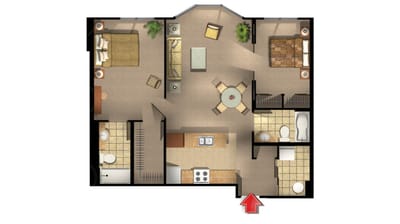 Fairview Nursing Home, nursing home — Floor plan of a two-bedroom senior living apartment