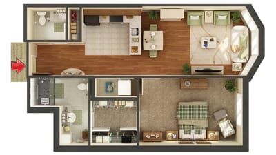 Fairview Nursing Home, nursing home — Floor plan of a senior living apartment layout