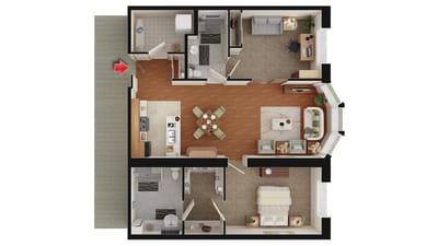 Fairview Nursing Home, nursing home — Floor plan of a senior living apartment layout