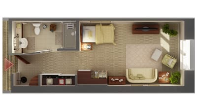 Fairview Nursing Home, nursing home — Layout of a one-bedroom senior living apartment