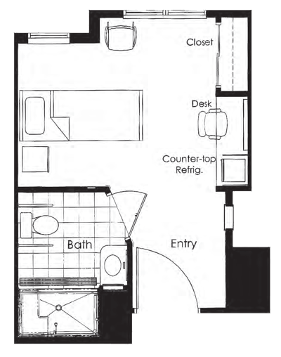 Architectural floor plan of a resident room