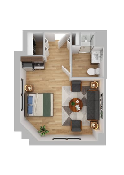 Floor plan of a one-bedroom apartment