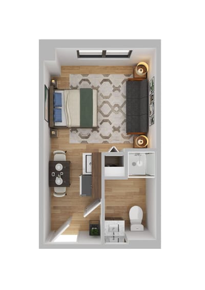 Top view of a well-furnished private resident room
