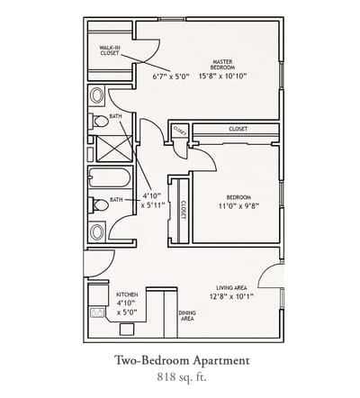 Architectural floor plan of a two-bedroom apartment