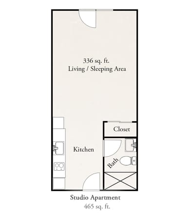 Architectural floor plan of a studio apartment