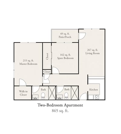 Architectural floor plan of a two-bedroom apartment