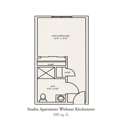 Architectural floor plan of studio apartment layout