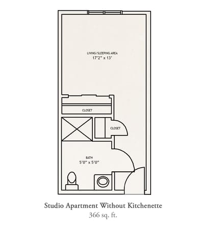 Architectural floor plan of a studio apartment
