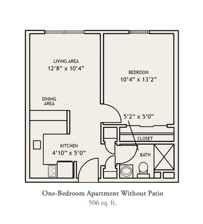 Floor plan of a one-bedroom apartment