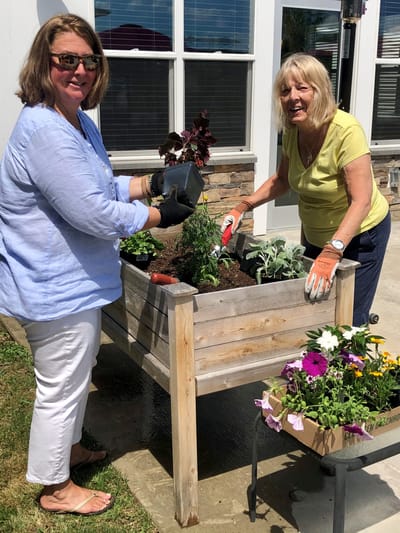 Residents gardening together in an outdoor space