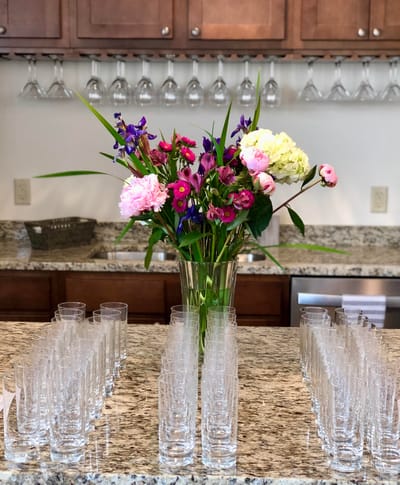 Beautiful flower arrangement on a dining table