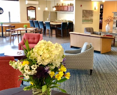 Interior common area with flowers and seating