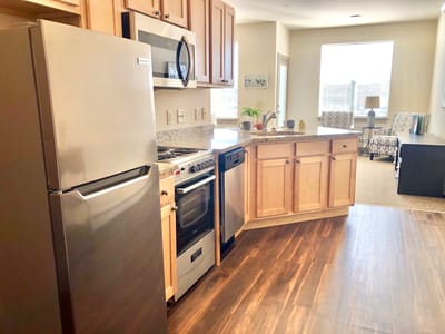 Modern kitchen space in a senior living apartment