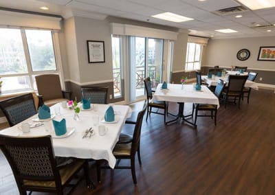 Dining area set up for a meal service