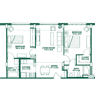 Architectural floor plan of resident unit layout