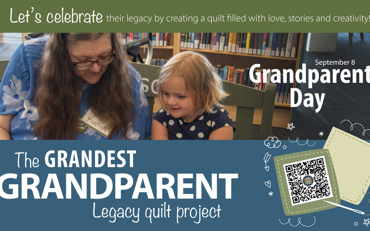 Residents creating a quilt together for Grandparent Day.