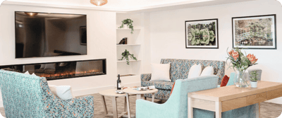 Cozy common area with modern furniture and decor.