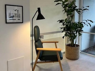 Verdishave, retirement home in Copenhagen, DK — Cozy reading nook with a green chair and plant
