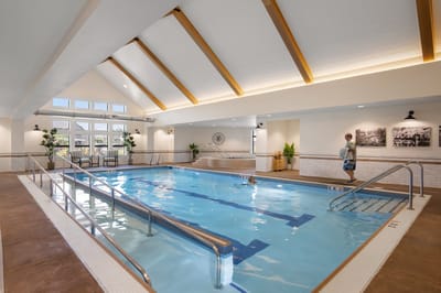 Indoor pool area with accessibility features