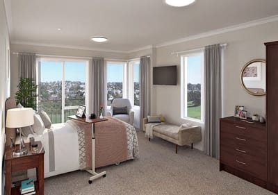 Cozy resident room with natural light and modern decor.