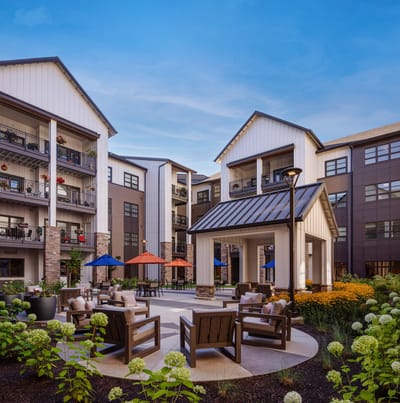 Beautiful outdoor space with seating and landscaping.