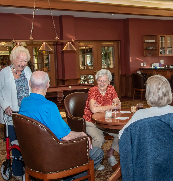Residents enjoying conversation in a common area