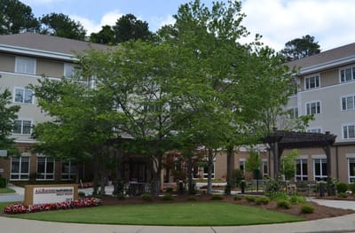 Exterior view of A.G. Rhodes Wesley Woods facility entrance