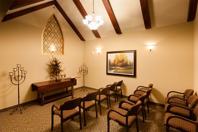 Interior view of a calm common area with seating