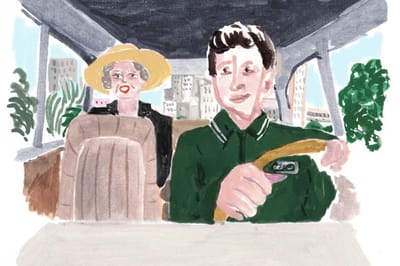 Illustration of a man driving with a woman passenger