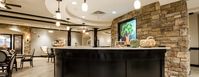 Interior view of a dining area in a senior living facility